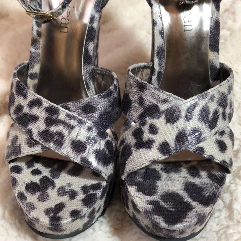 𝅺euc-cathy Jean Leopard Print Strapy Hi-Heel Wedges